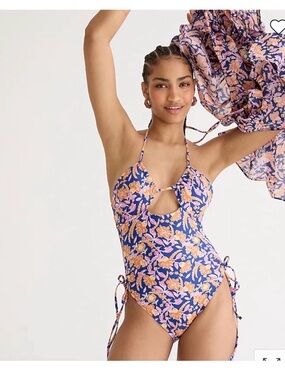 J. Crew Blue/orange/pink Floral One Piece Swimsuit